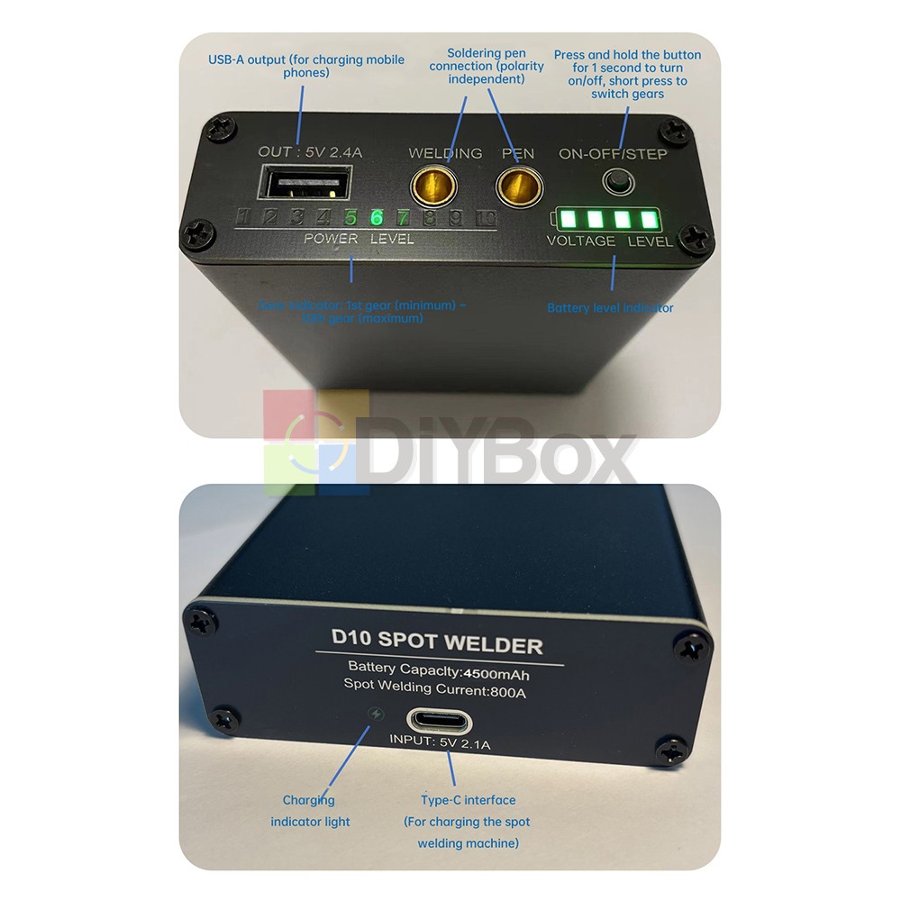 Portable Power Bank Spot Welder 10 Gears 18650/21700 Li-ion Battery Spot Welder