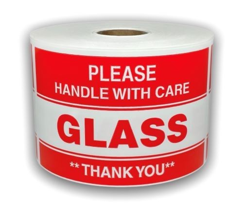 3X5, PLEASE GLASS HANDLE WITH CARE **THANK YOU**, 500 labels a roll, 1-12 Rolls