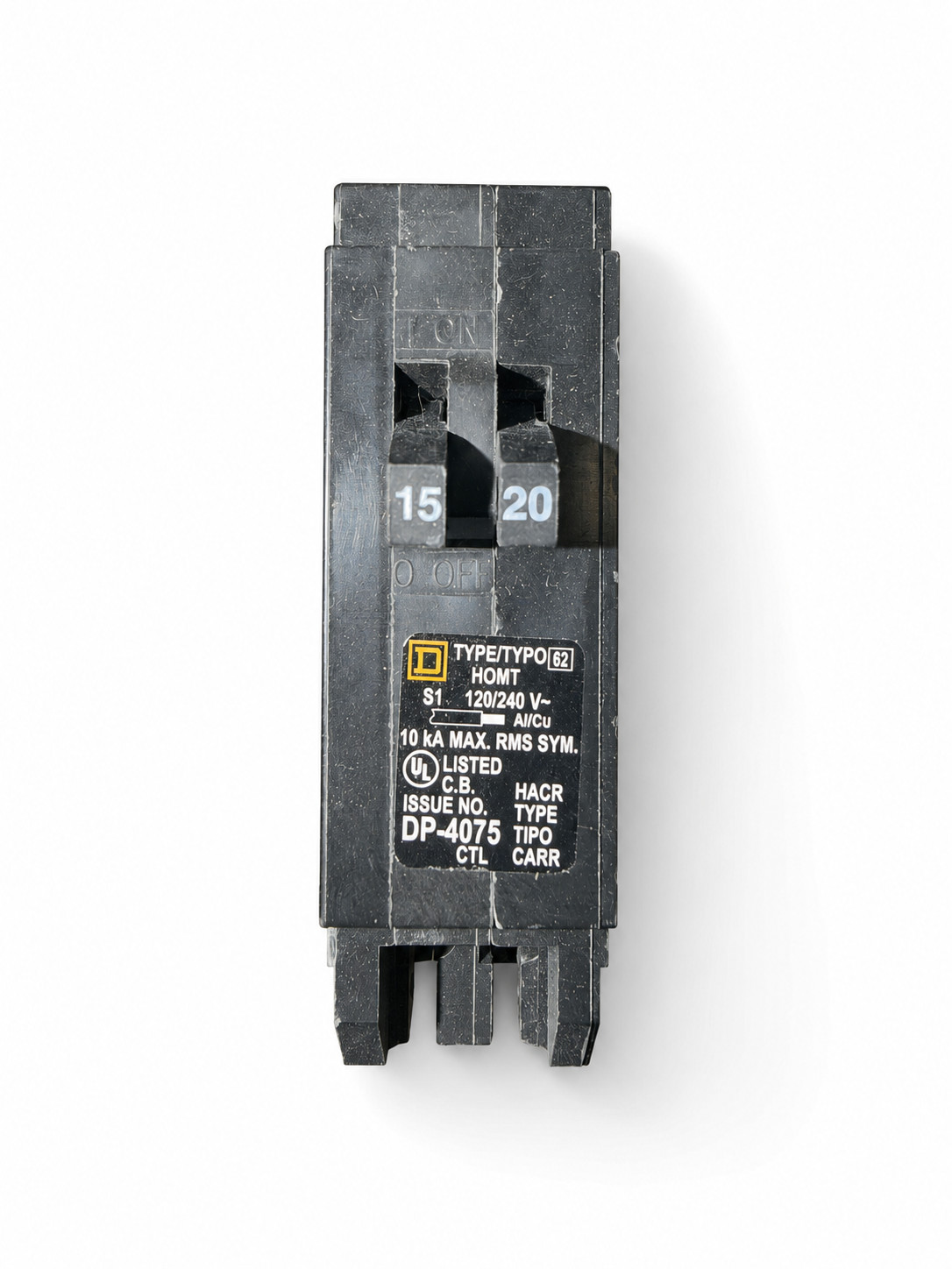 Square D HOMT1520 Tandem Circuit Breaker 15/20 Amp Homeline 120/240V