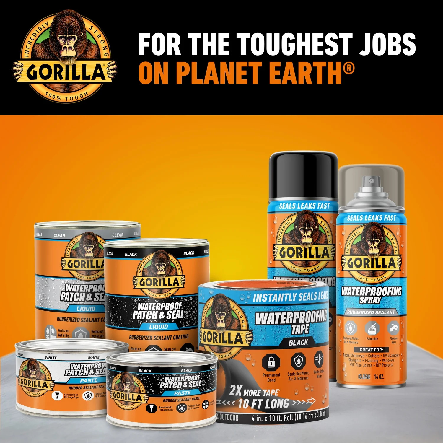 (3 Pack) Gorilla Waterproof Seal Spray 16 oz Rubber Coating Leak Repair Spray