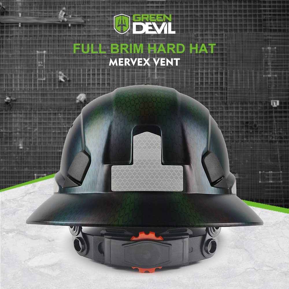 GREEN DEVIL Full Brim Hard Hat Vented one adjustable size, The Chameleon