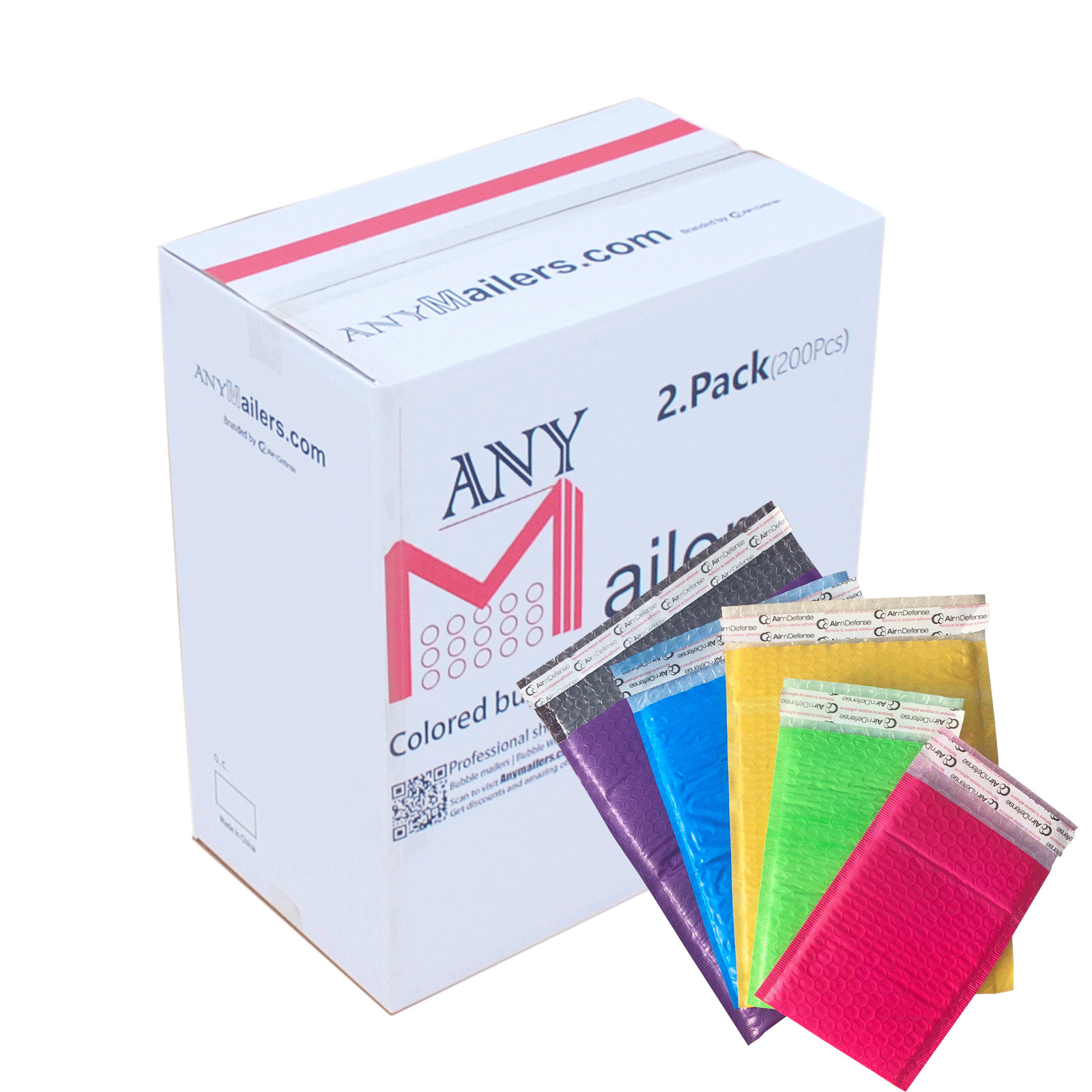 AirnDefense #2 8.5×12″ Colored Poly Bubble Mailers Shipping Padded Envelopes
