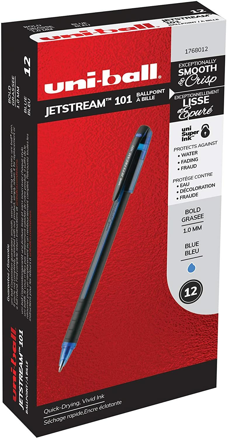 1768012 Uni-Ball Jetstream 101 Roller Ball Pen, Blue Ink, Bold Tip, Box of 12