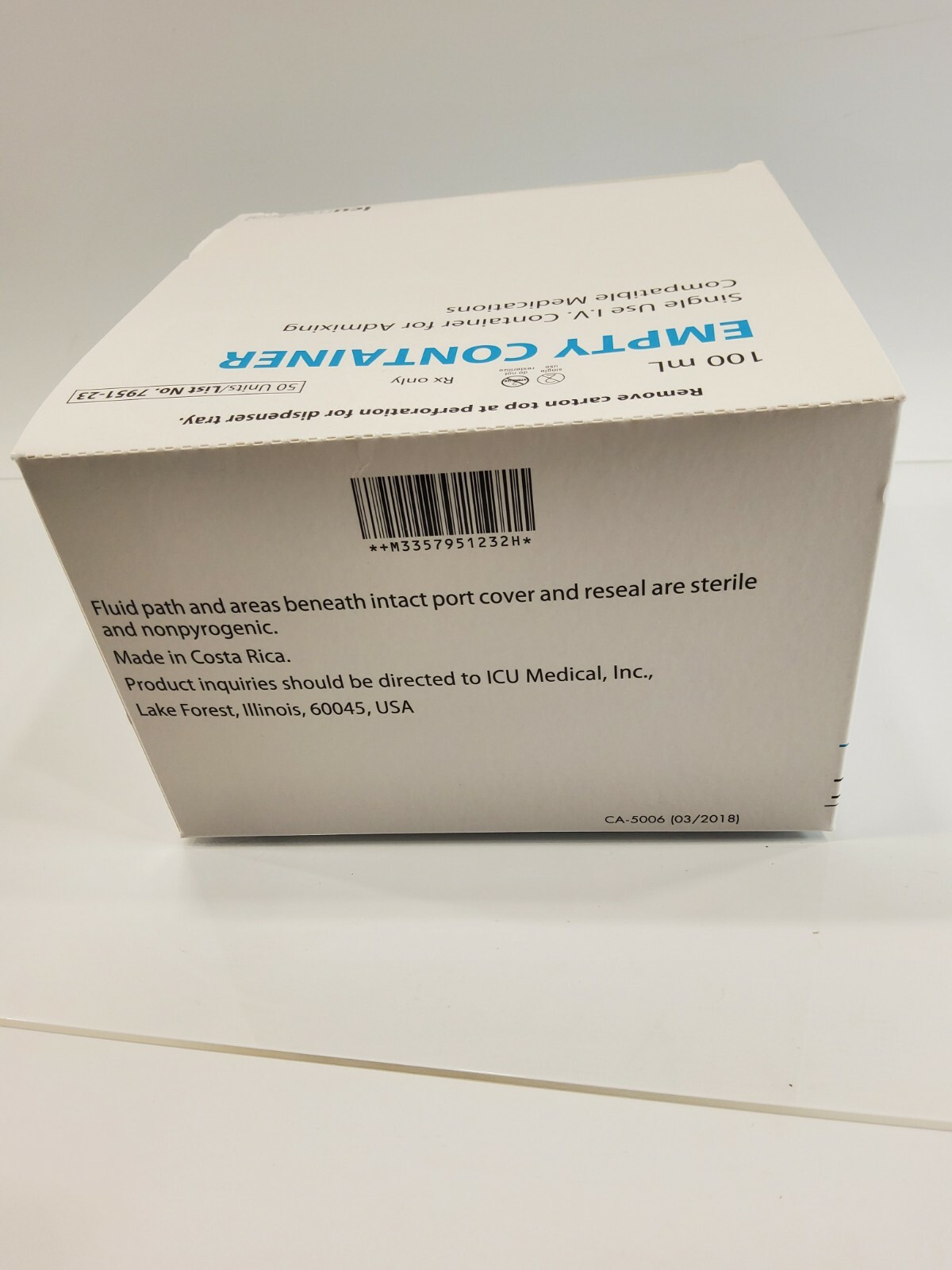 ICU Medical Single Use VI Empty Container for Admixing Medications 50 units