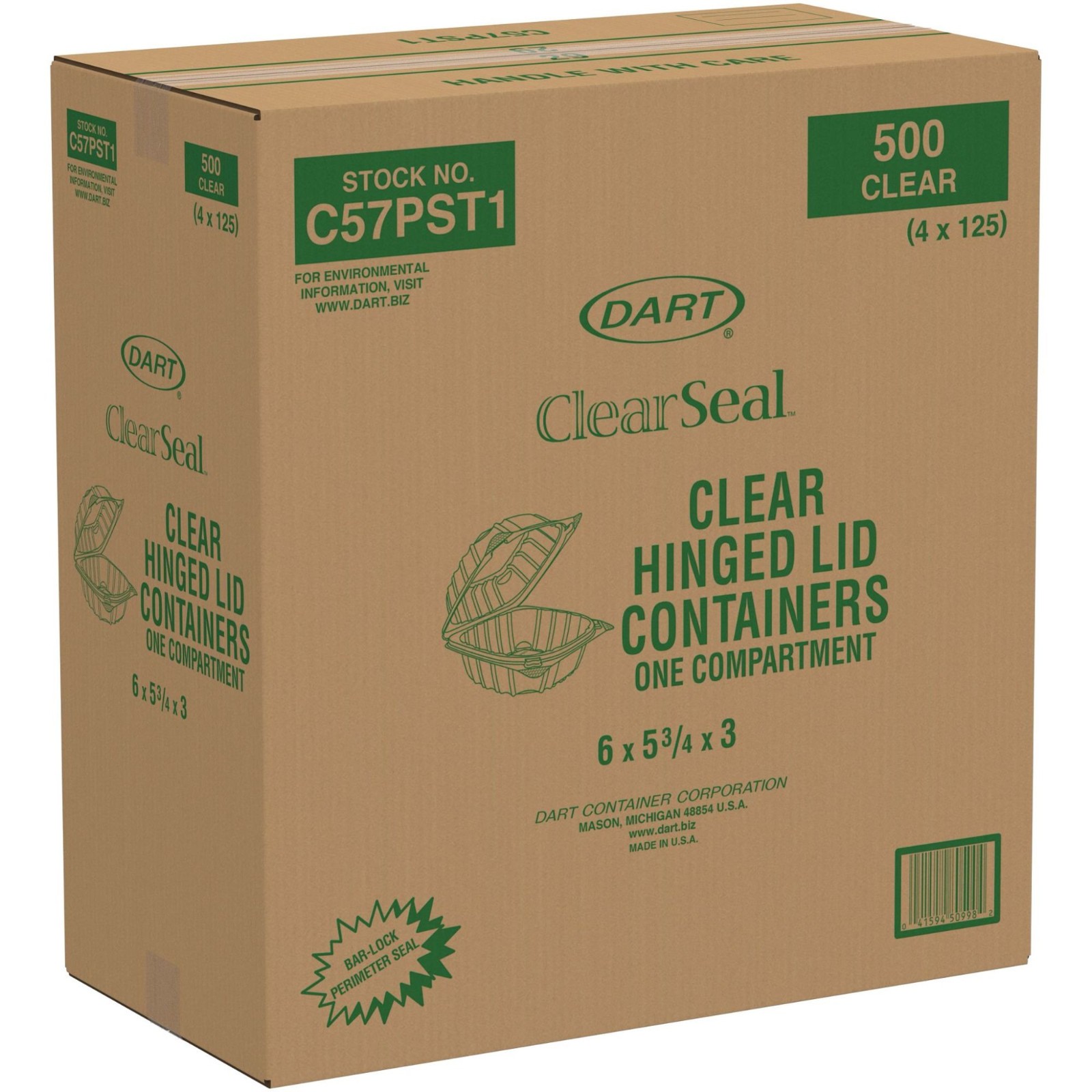 Dart C57PST1 ClearSeal 6″ Square Plastic Hinged Container 500/Case OPS
