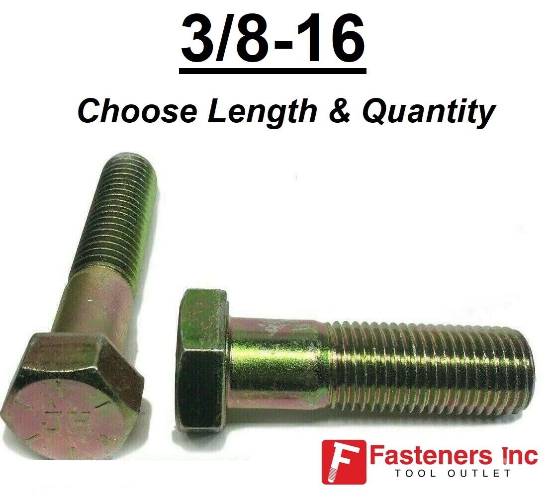 3/8-16 Grade 8 Hardened Hex Cap Screw Bolt Yellow Zinc (All Sizes & Qtys) 3/8″