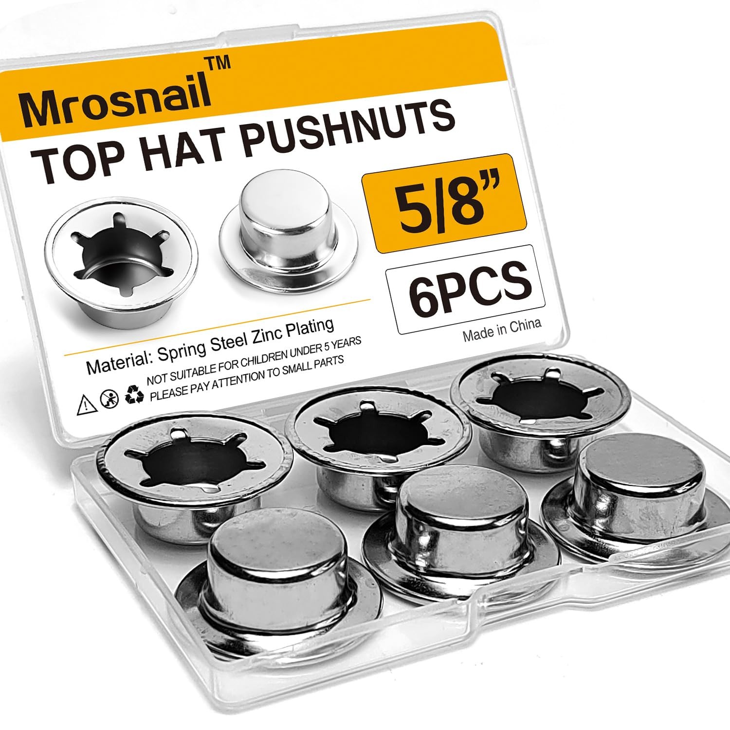 6PCS 5/8” Push Nuts Axle Cap, Push on Pushnut Spring Steel Permanent Washer Cap