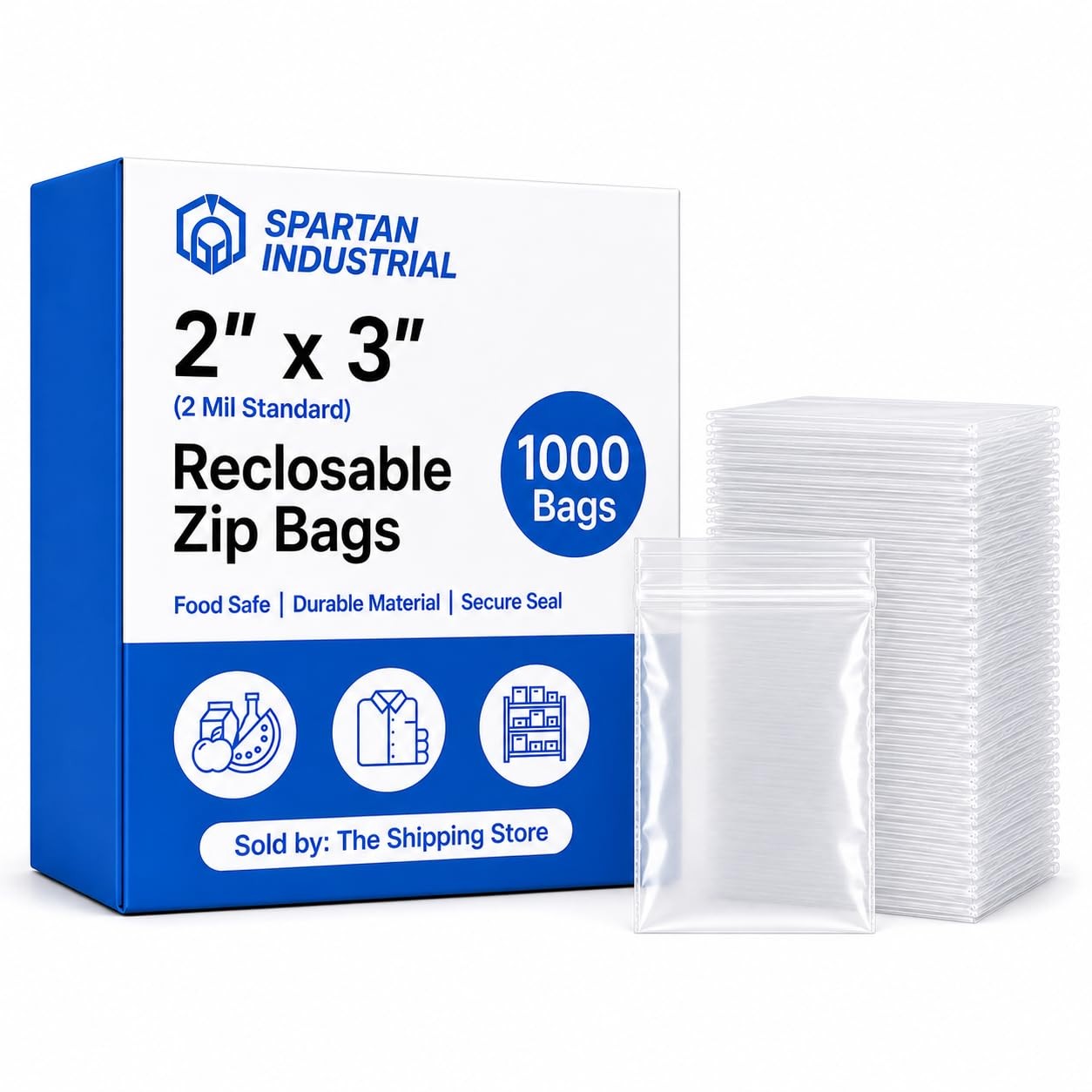 2×3 Clear Reclosable Zip Plastic Poly Bags, 2 Mil, 1000 Count