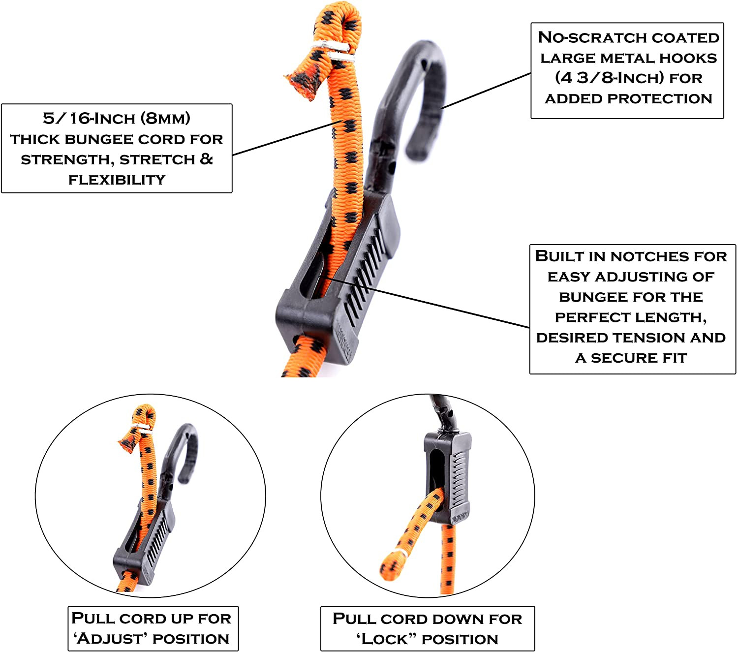 MABC-18 All- Purpose Adjustable Bungee Cords with Hooks, 18-Inch, Orange/Black,