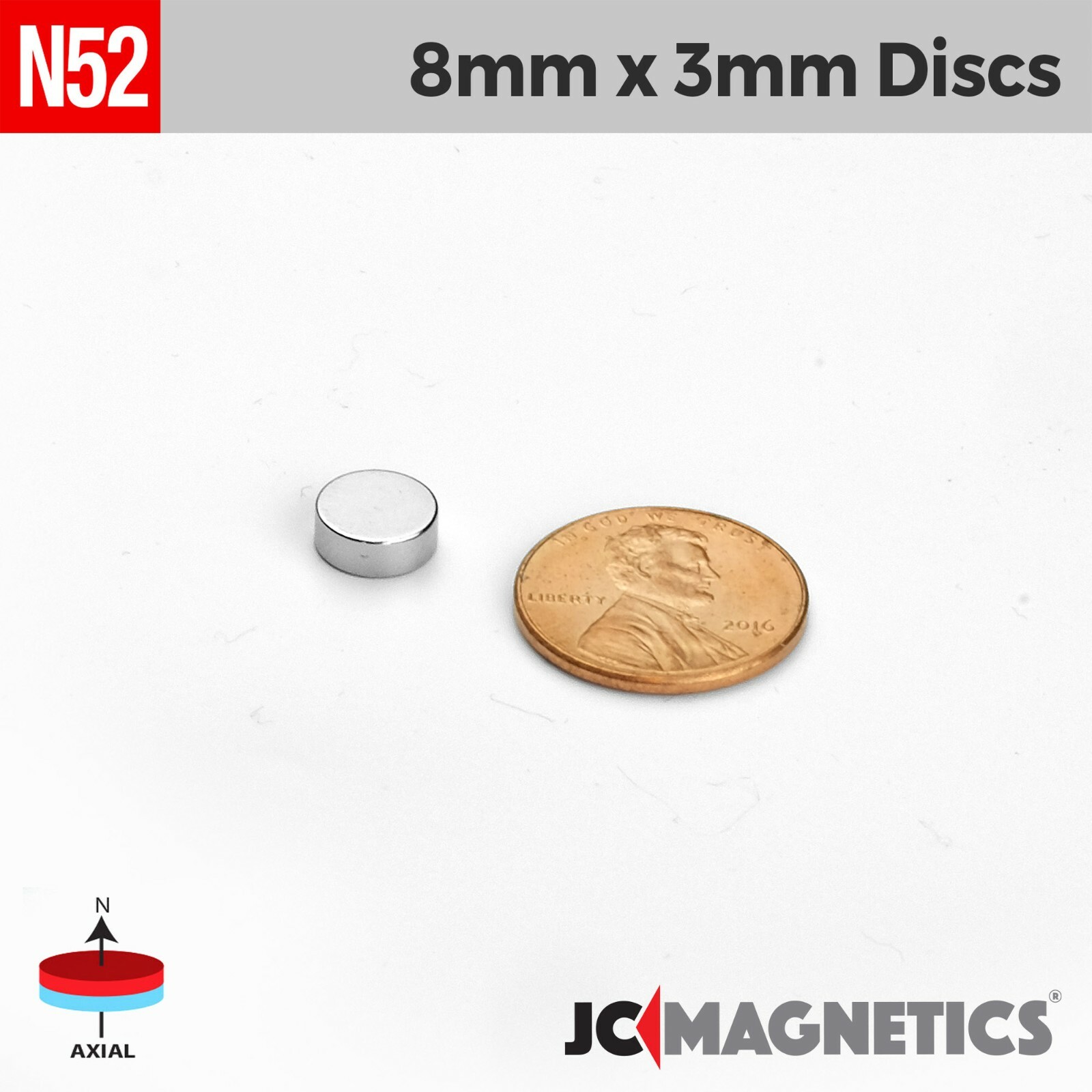 8mm x 3mm 5/16×1/8″ N52 Super Strong Rare Earth Neodymium Magnet Disc 8x3mm