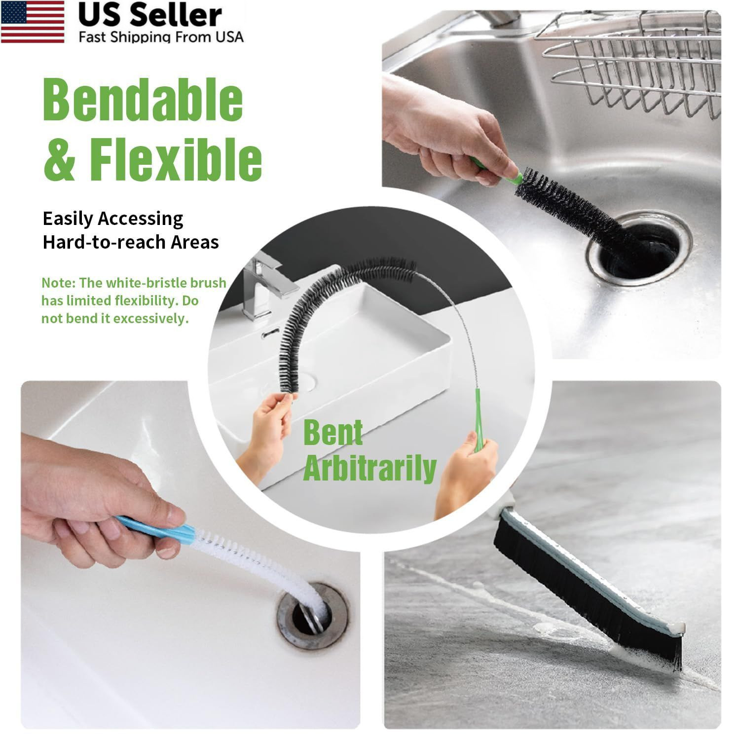 4pcs Flexible Cleaning Brush Set for Dryer Vents, Fridge Coils, HVAC Black