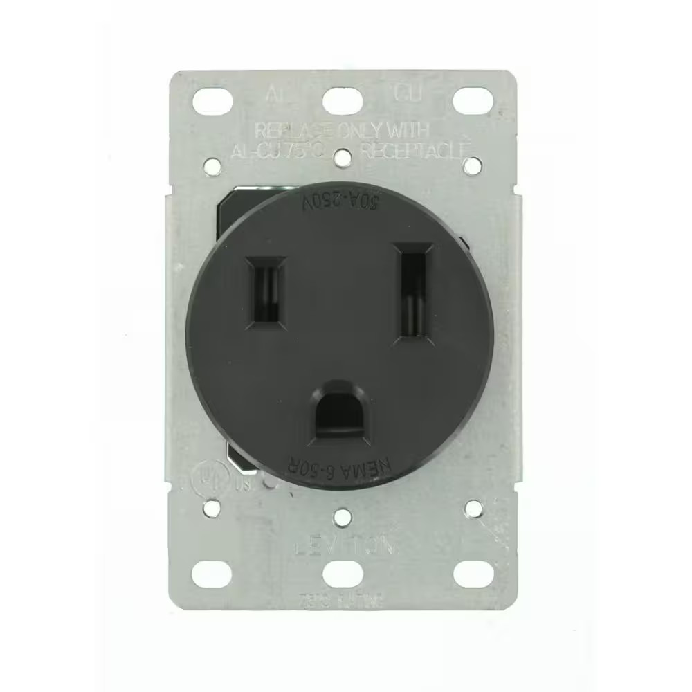 50 Amp 2-Pole Flush Mount Shallow Single Outlet, Black NEMA 6-50R