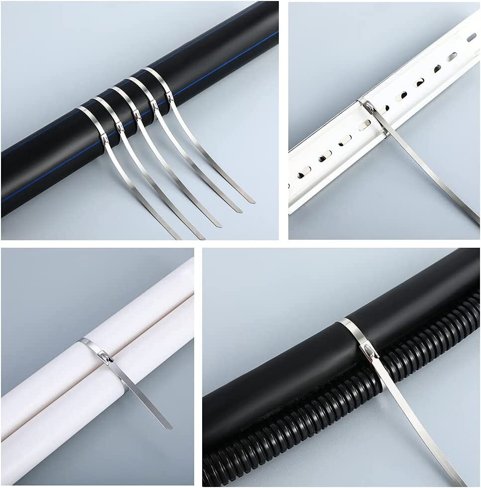 Stainless Steel Metal Zip Tie Strap Cable Exhaust Turbo Wrap Intake Lock ET