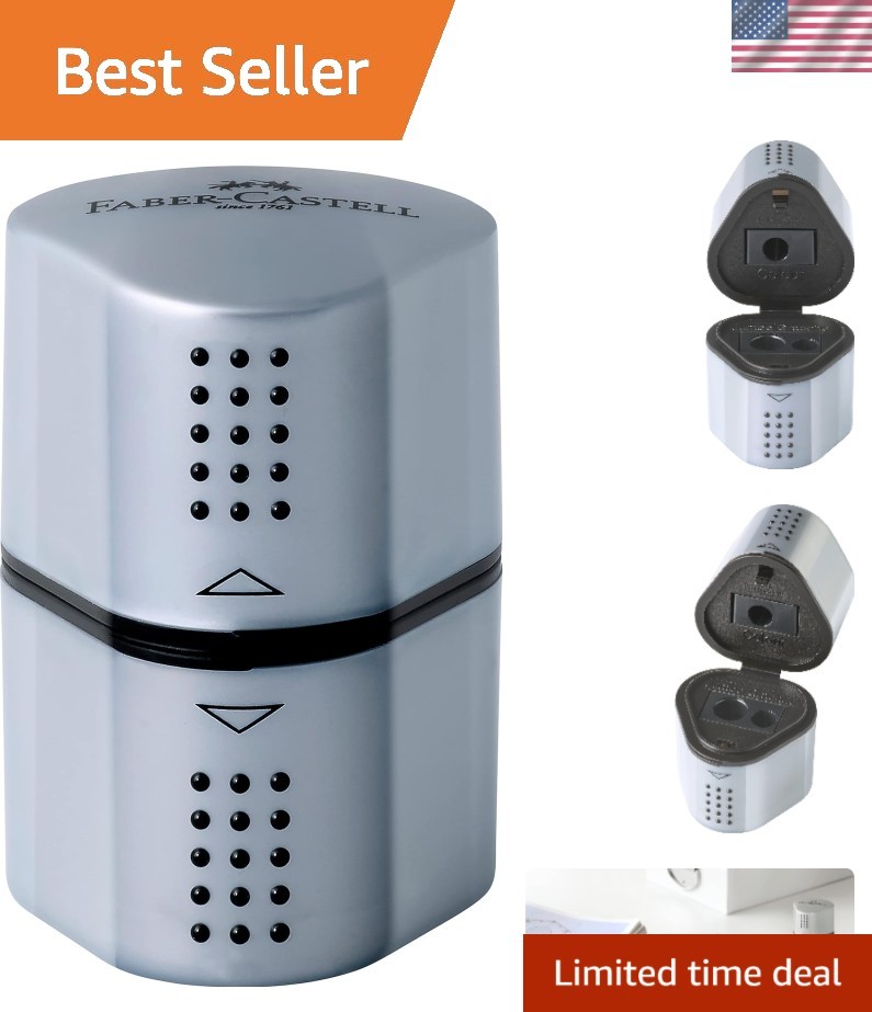 Trio Sharpener Box Grip 2001 – Hand-Powered Ergonomic Pencil Sharpener in Silver