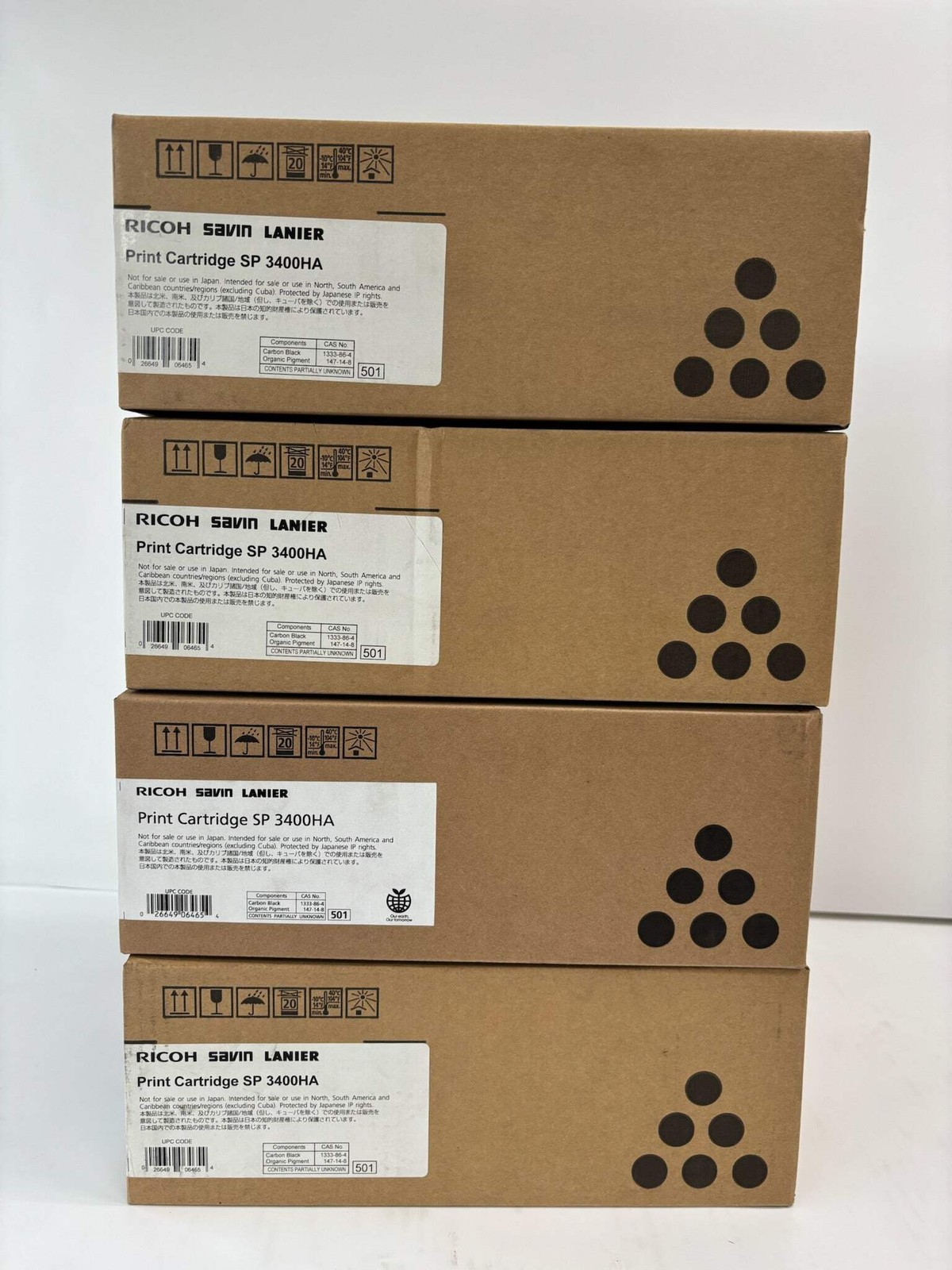 Lot of 4 Genuine Ricoh Aficio SP 3400HA Black Print Cartridge 406465, M850-01
