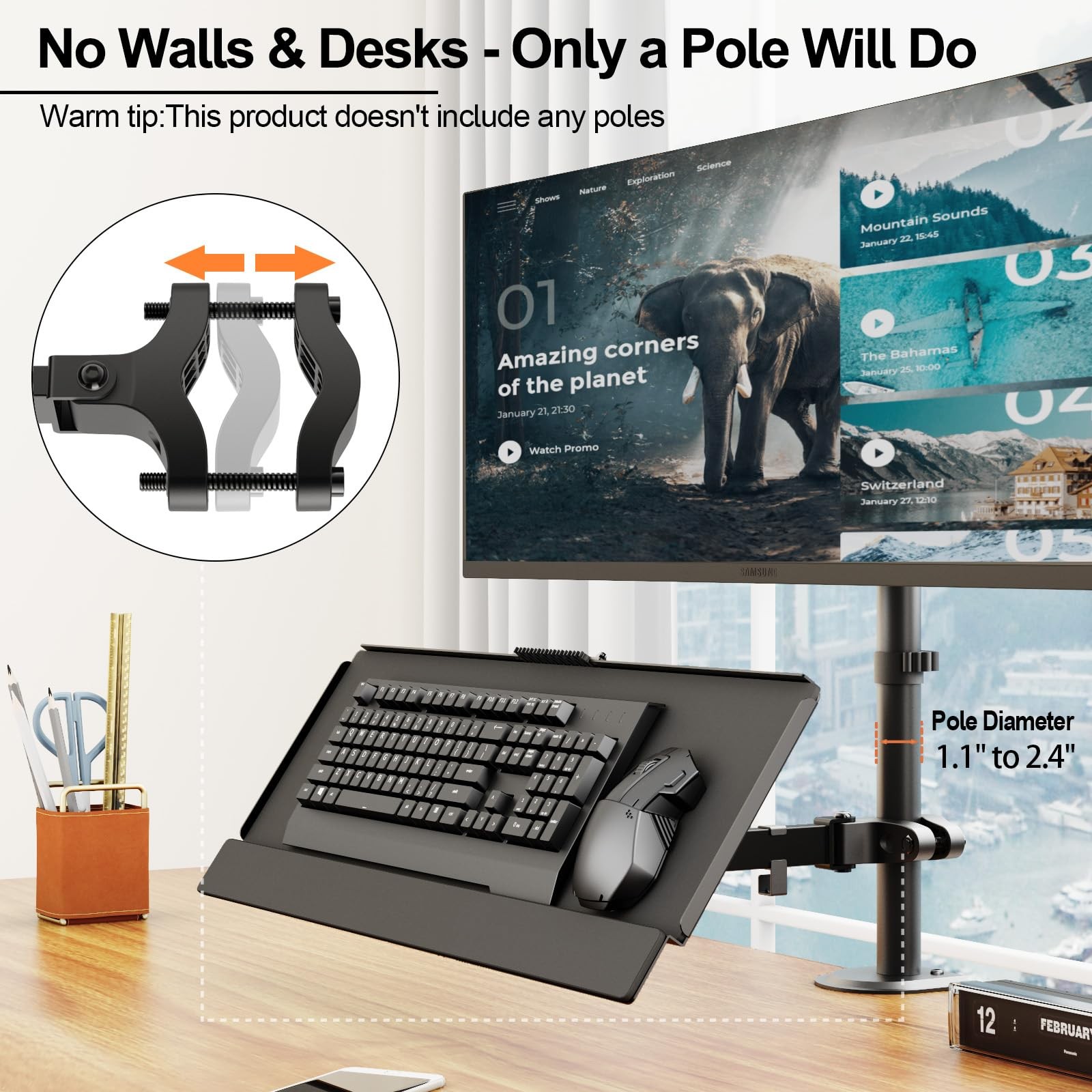 Keyboard Tray Pole Mount – Keyboard & Mouse Mount fits Most Standard and Over…