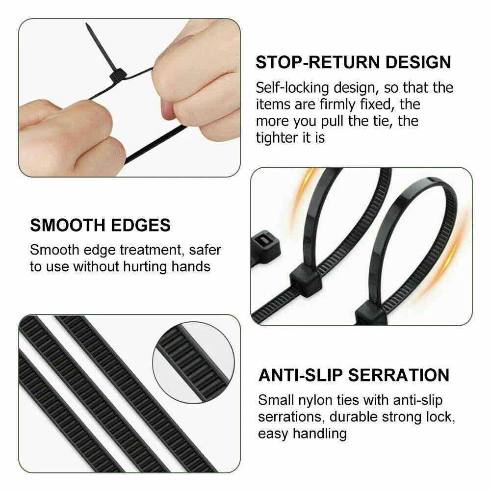 100Pcs Black Nylon Cable Ties 3x100mm Self Lock Zip Wire Ties