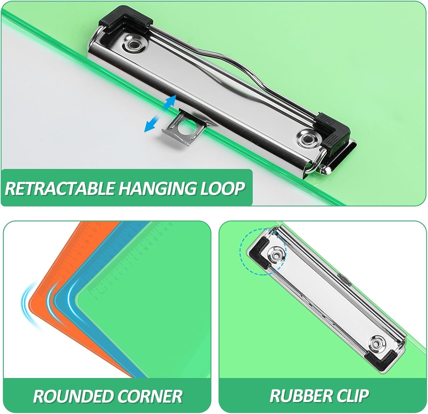 Plastic Clipboards, PANDRI 6 Pack Clear Colored Clipboards, Low Profile Clip Boa