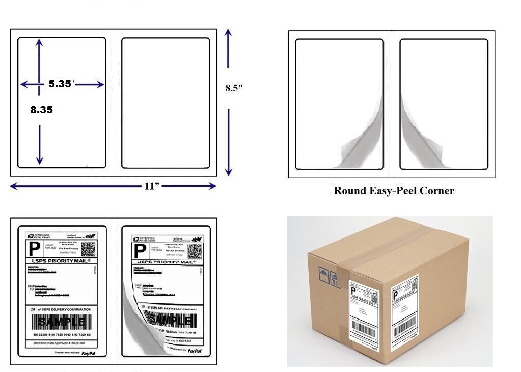 1000 Quality Round Corner Shipping Labels 2 Per Sheet 8.5″ x 5.5″