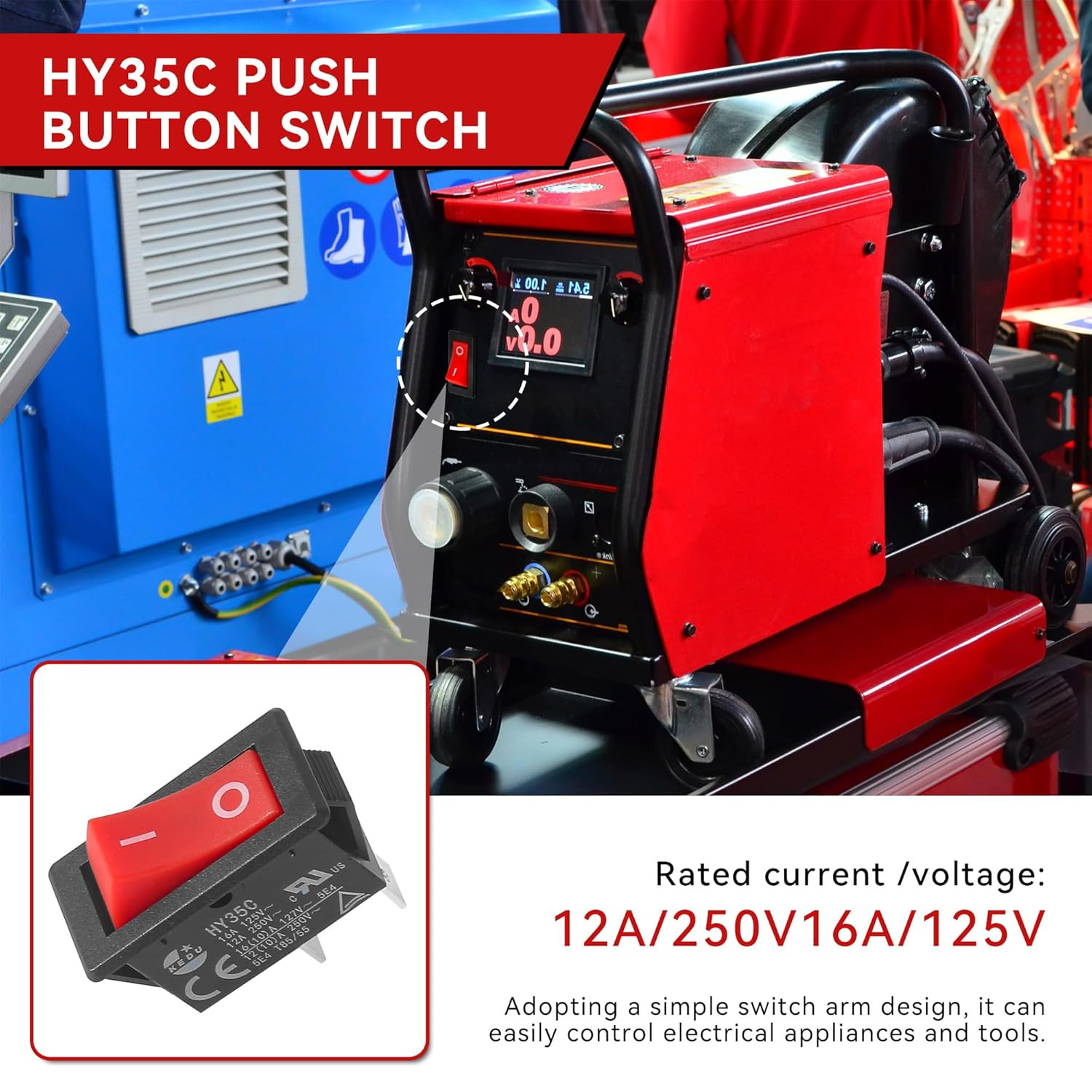 Push Button Switch HY35C 2-Pin 16A/12A 125V/250V Rocker Household 2 Pieces
