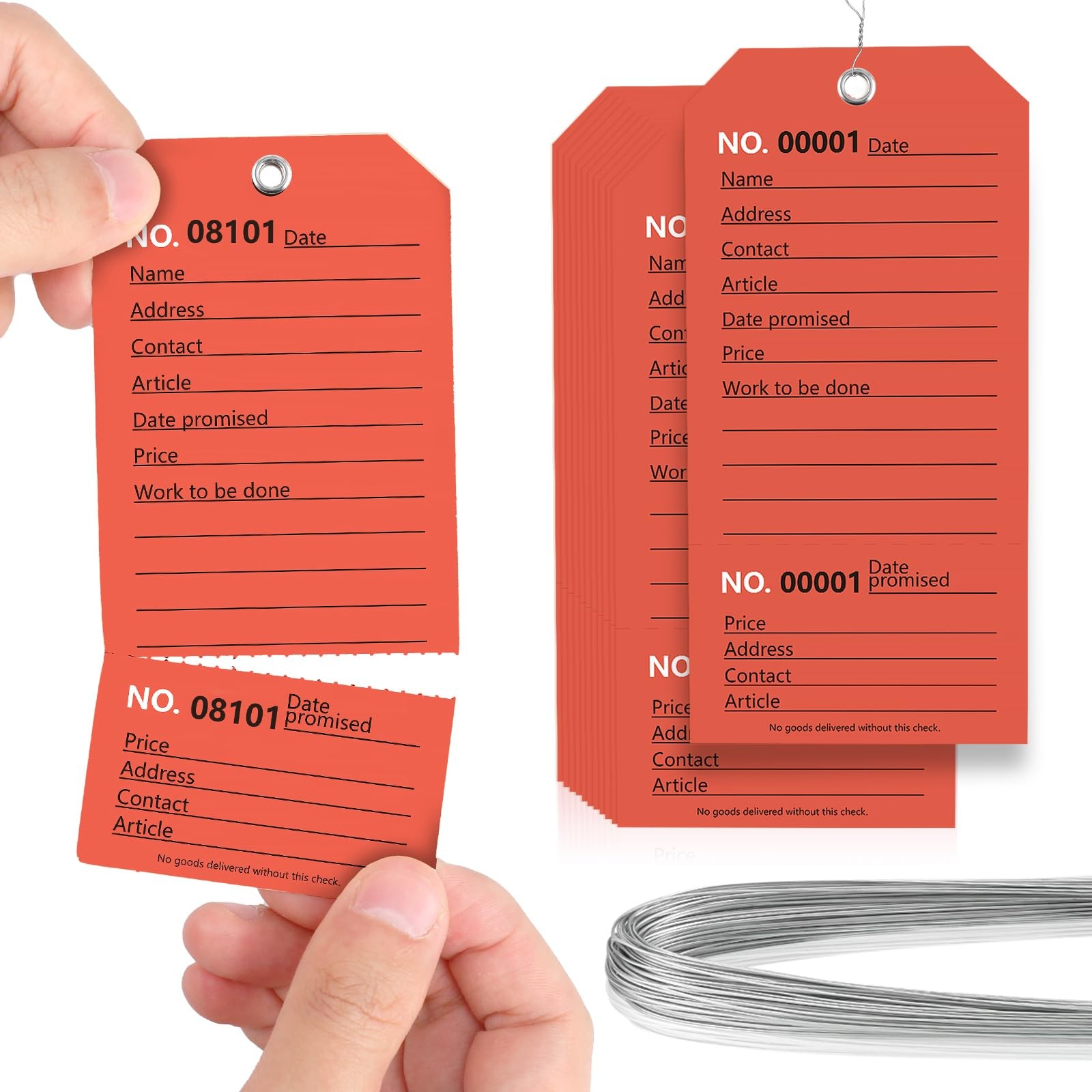 100 Pack Red Repair Tags with Wire Rope Service 2.6×5.25in,