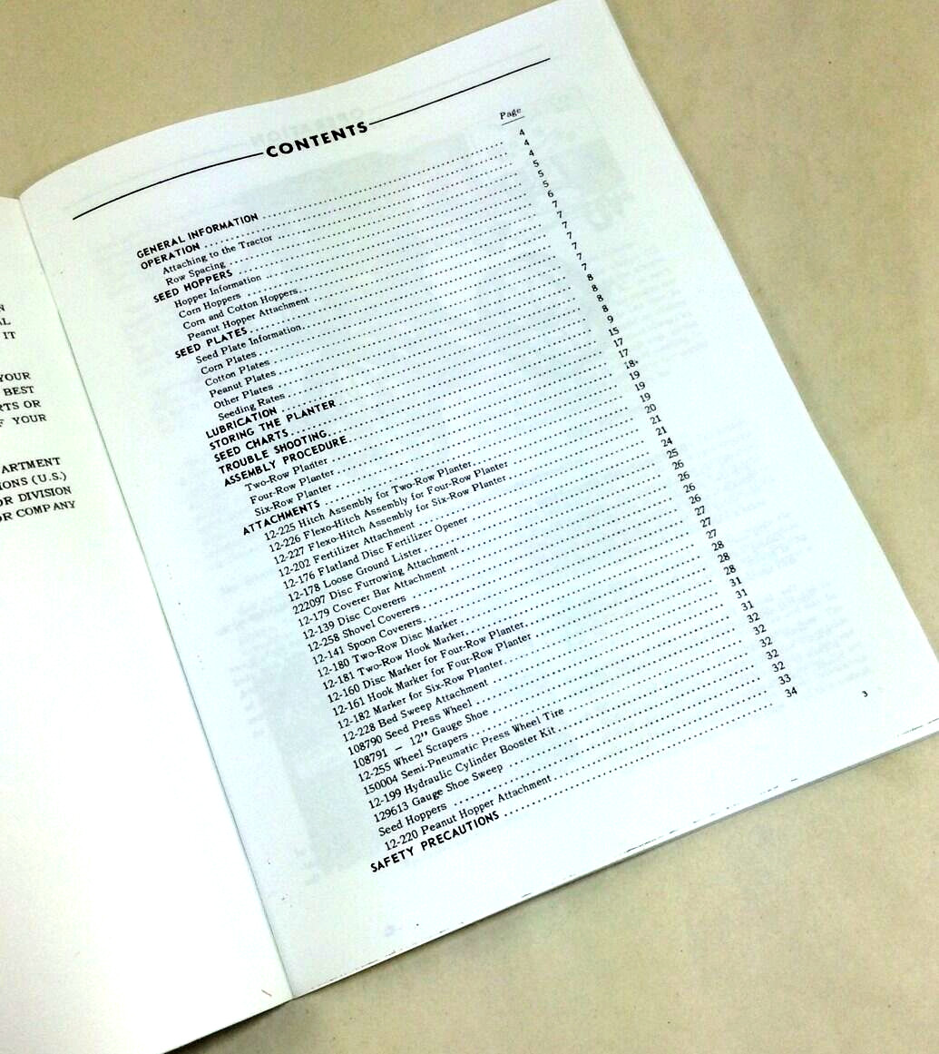 Ford Rear Mounted Drill Planter Series 309 Operators Owners Manual 2, 4, & 6 Row
