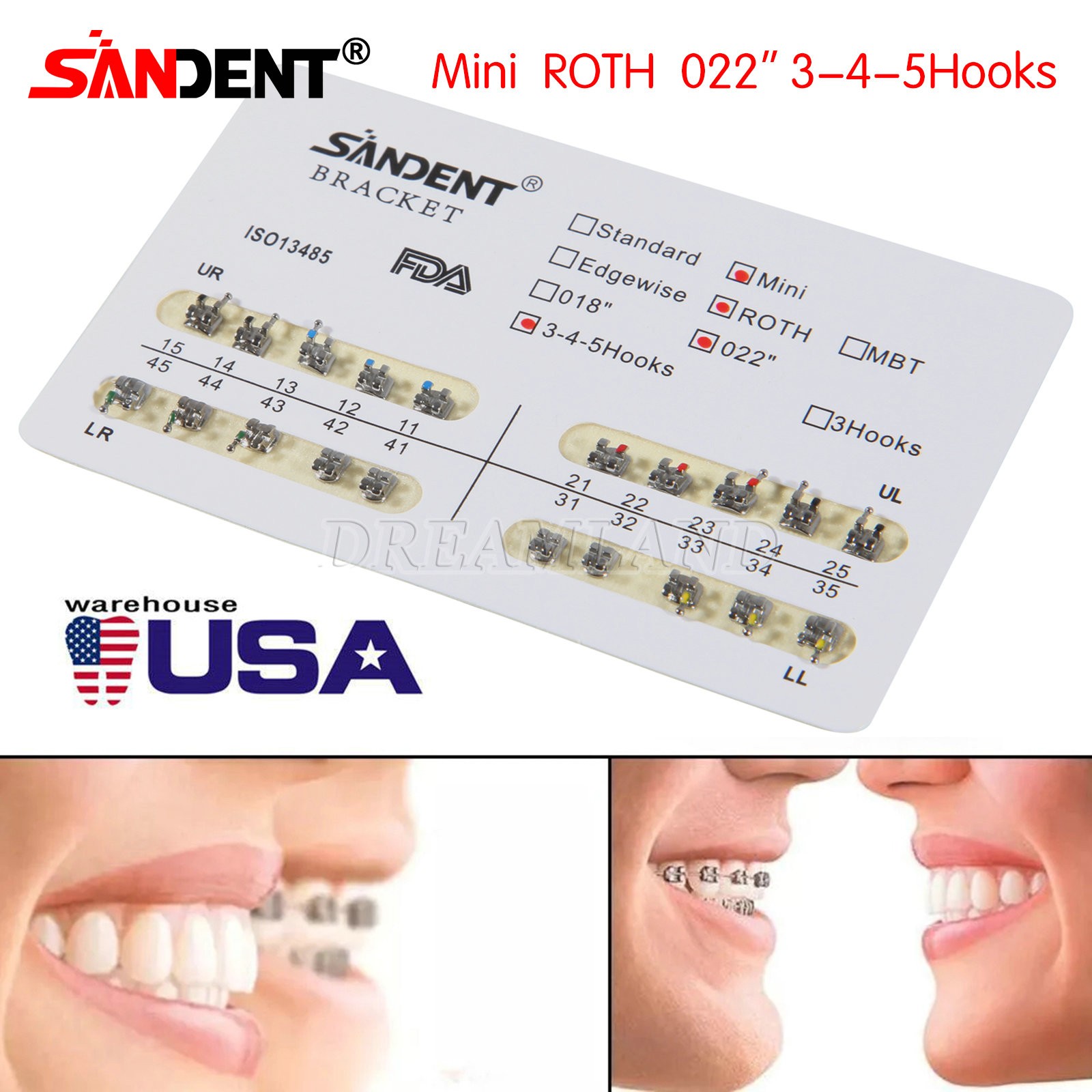10 Packs Dental Orthodontic Metal Brackets Braces Mini Roth.022 Hooks 345