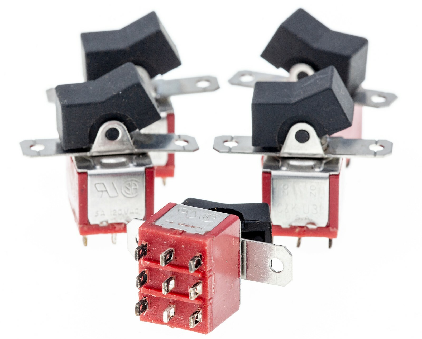 Lot of 5 – C&K 7301J1ZQI2 4PST Rocker Switch Solder Tab ON-NONE-ON Black