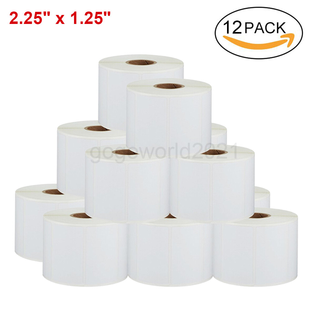 12 Rolls 2.25″ x 1.25″ 1000 Direct Thermal Barcode Labels For Zebra LP2824 2844