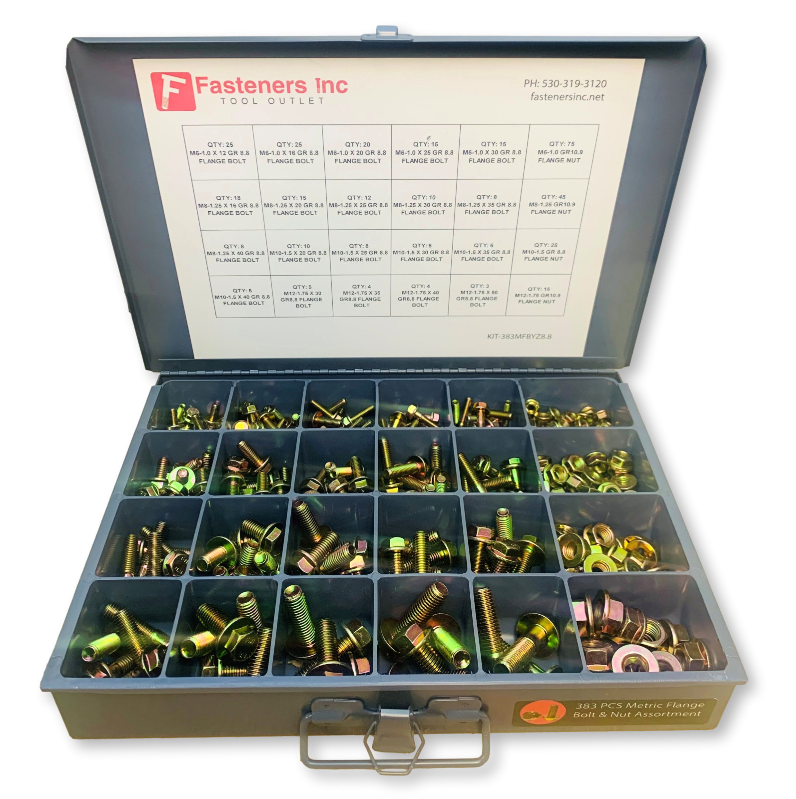 383 Piece Grade 8.8 Metric Flange Bolt & Flange Nut Assortment Kit Yellow Zinc