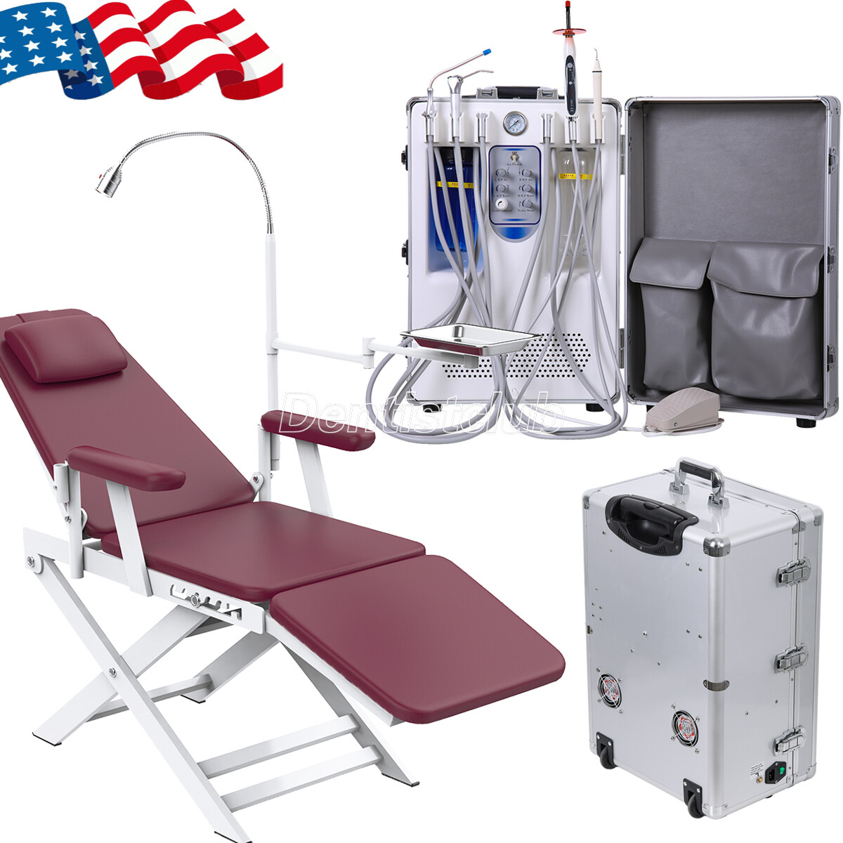 Unidad de entrega móvil dental portátil Compresor de aire Succión 4Hole / Silla