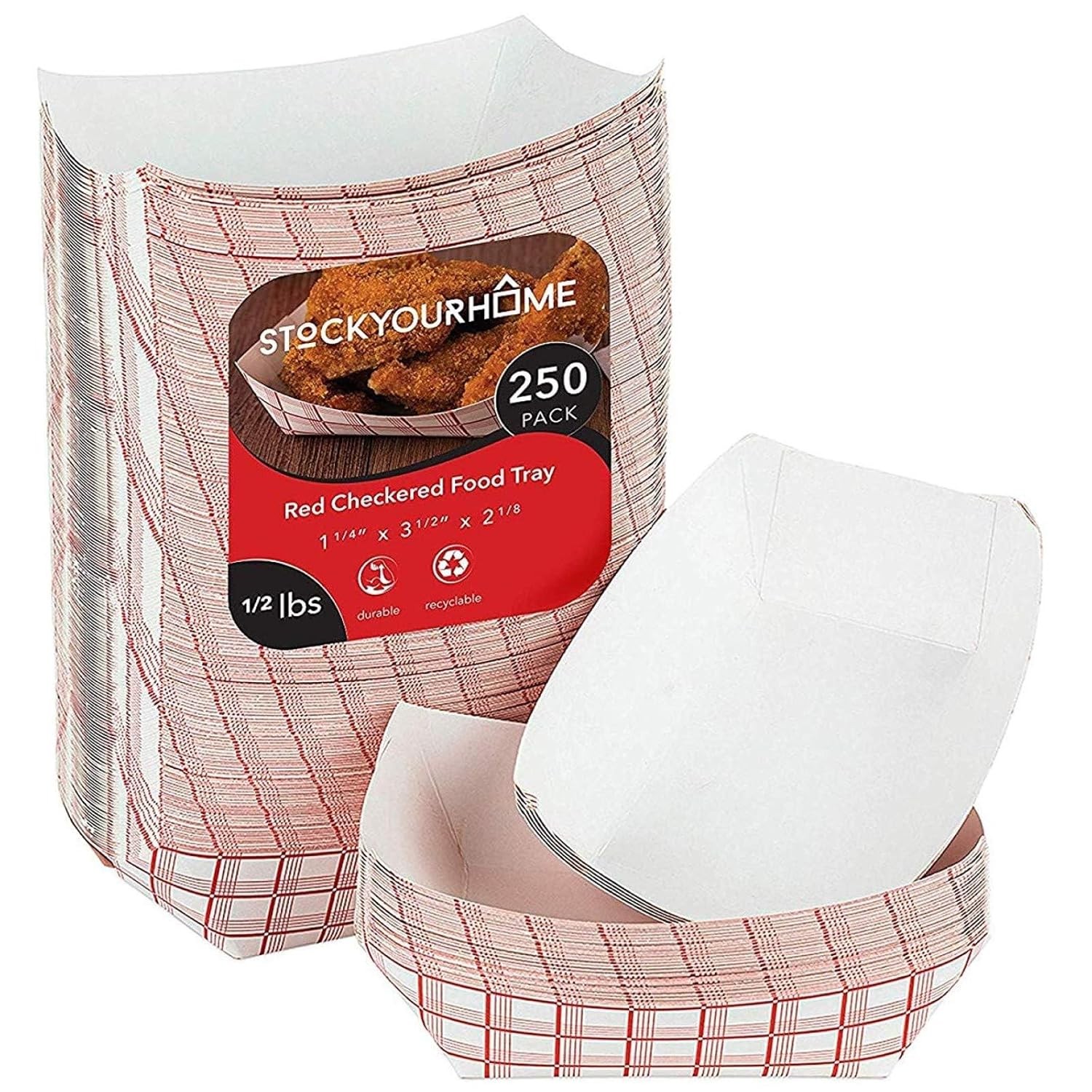 Extra Small Disposable Paper Food Boats Red White Checkered 250 Pack 0.5 Lb