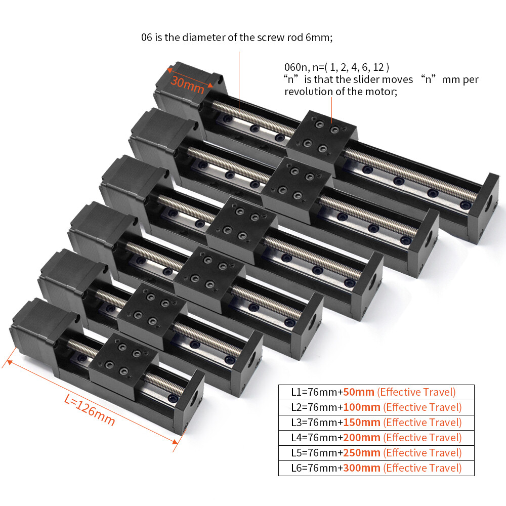 CNC Linear Stage Mini Slide Stroke Table 50-300mm For 28mm Stepper Motor 0.05mm