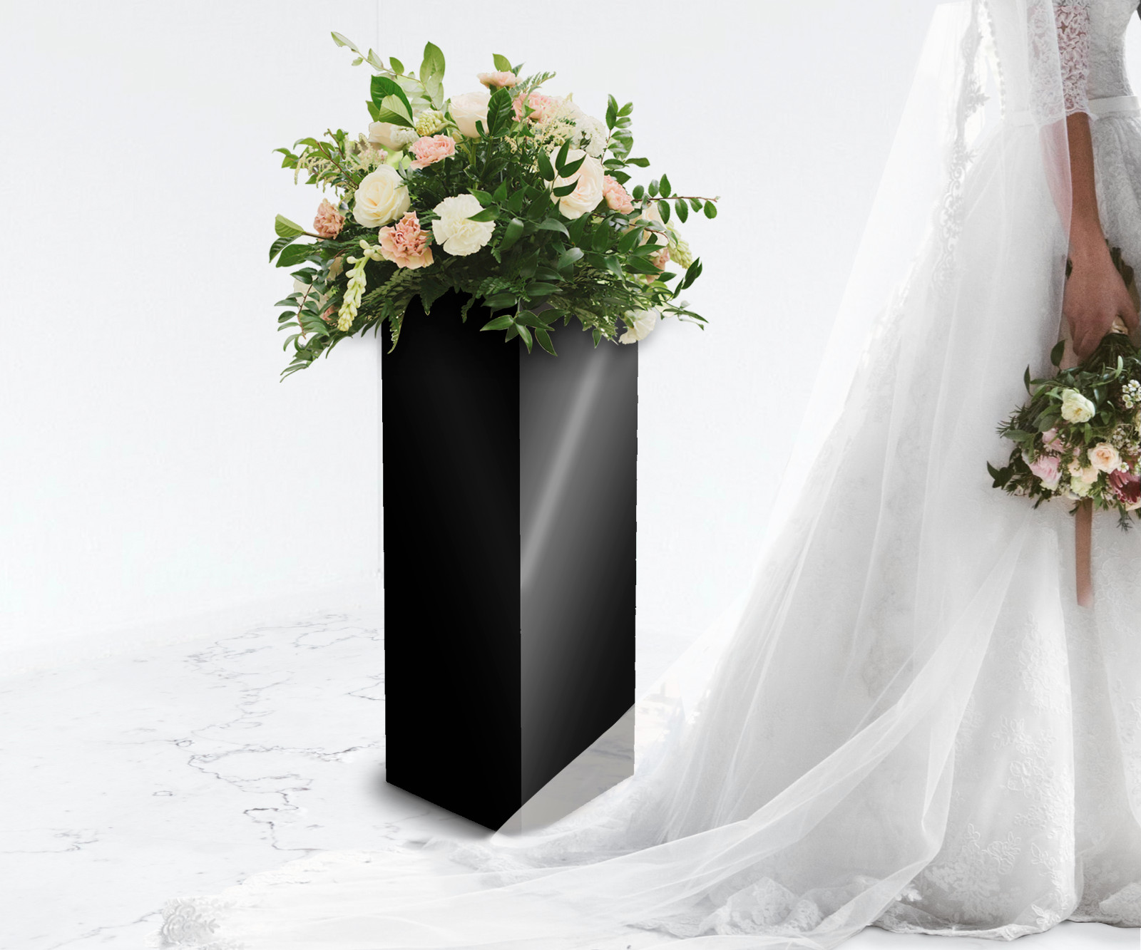12″ x 12″ x 32″ Black Acrylic Lucite Display Cube Pedestal Art Sculpture Stand