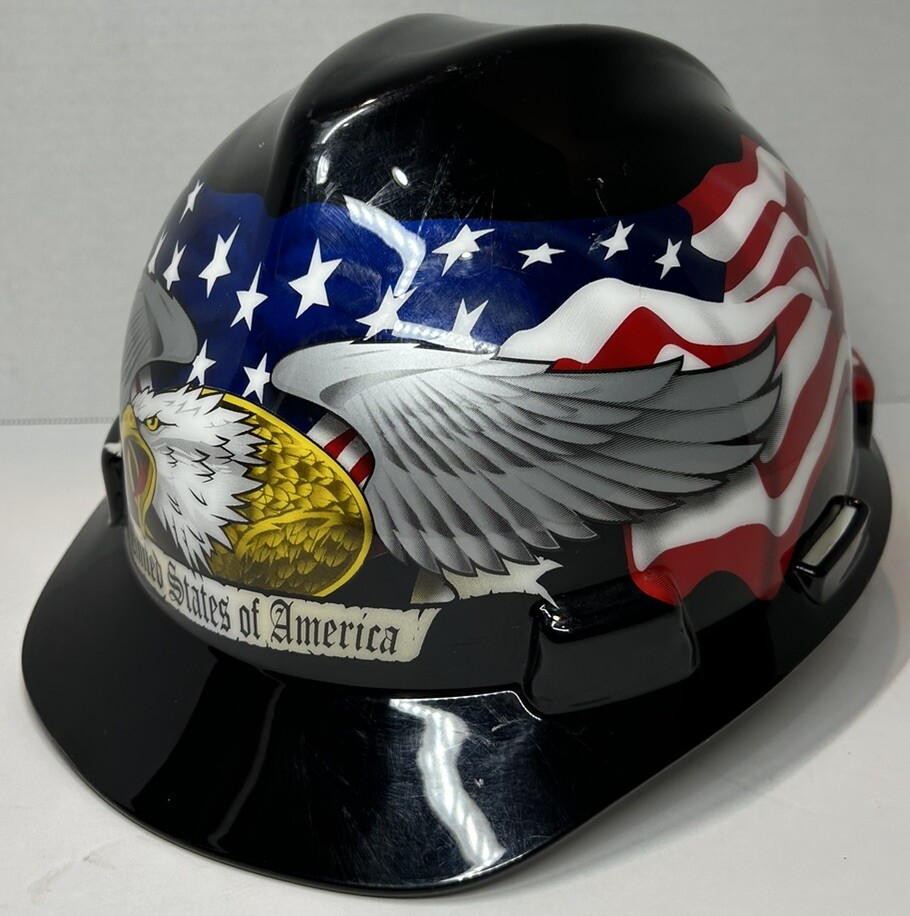 Hard Hat American Flag Eagle United States Of America USA Medium MSA V-Gard