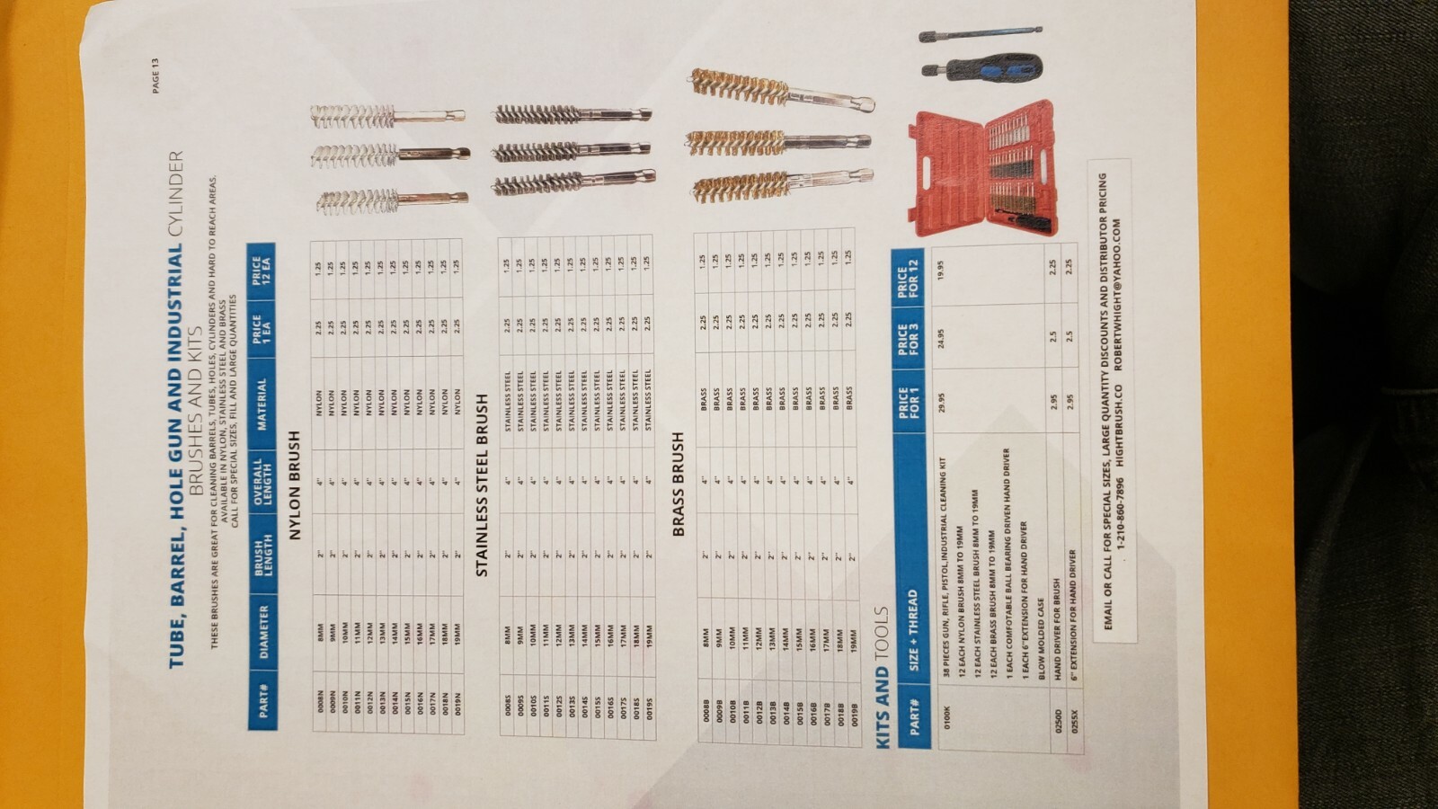 5B610 industrial tube cleaning brush set 1/4» hex 5 pc 6,7,8,9,10 mm dia. brass