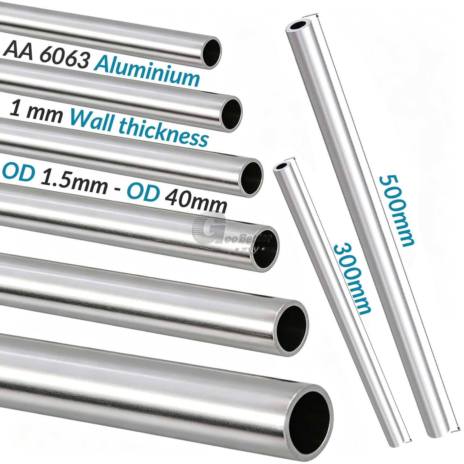Aluminium Tube 1mm Thickness 3 mm – 40 mm OD Straight 300mm/500mm Length