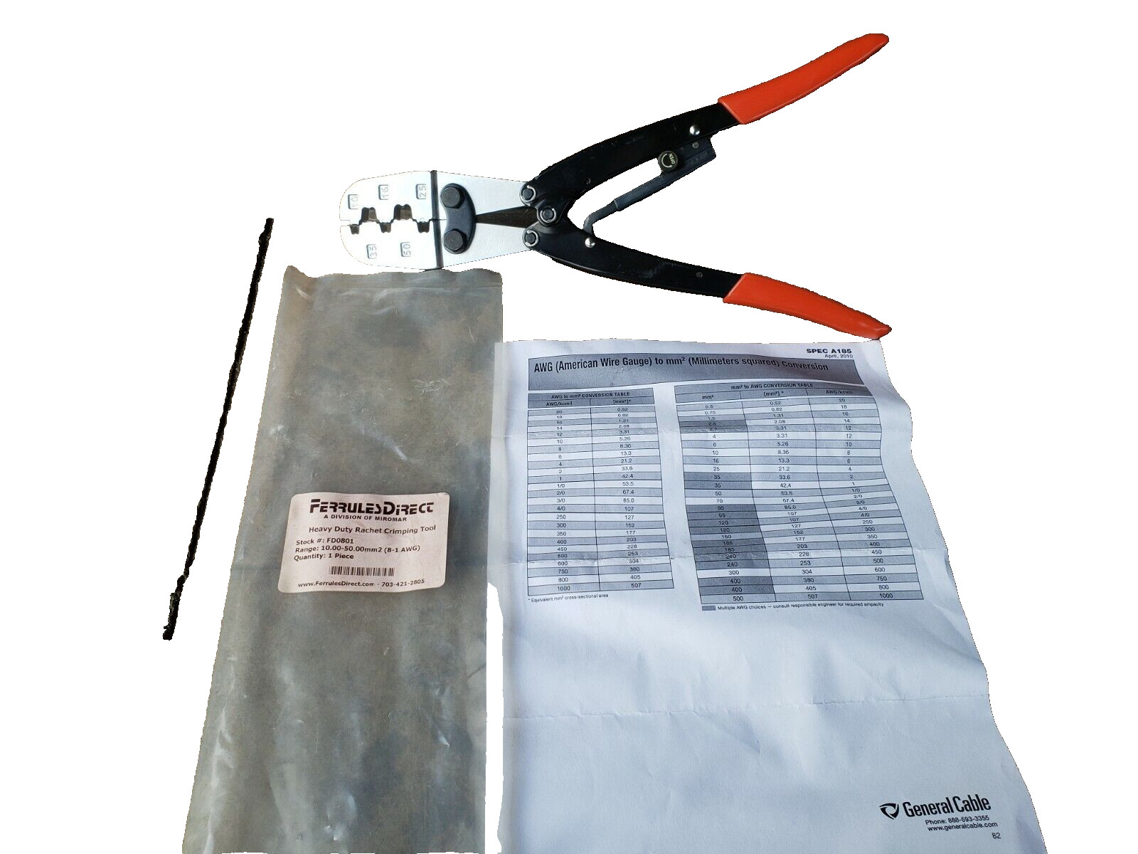 FERRULES-DIRECT FD0801 – Crimping Tool 10.00-50.00mm2 (8 AWG to 1 AWG) Range
