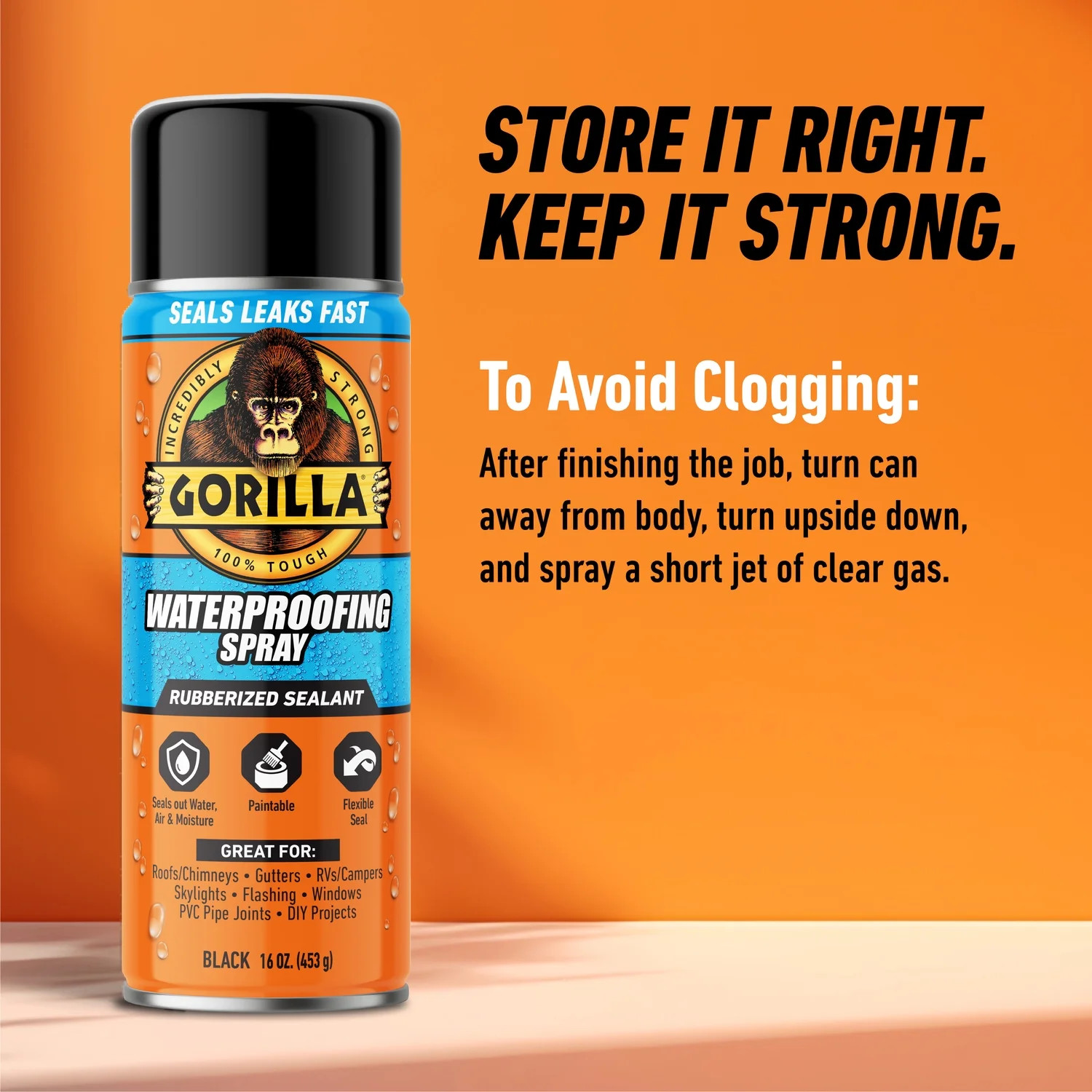 (3 Pack) Gorilla Waterproof Seal Spray 16 oz Rubber Coating Leak Repair Spray
