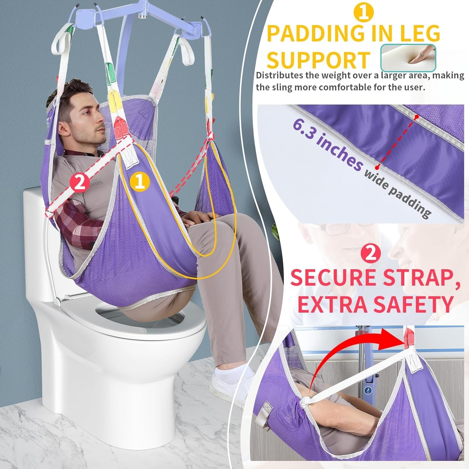 Comfortable Patient Lift Sling with Commode Opening – Large, Machine-Washable