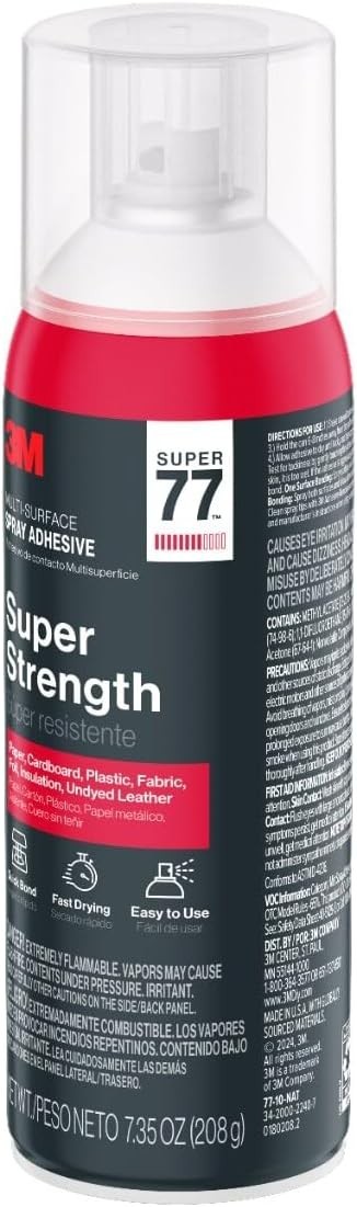 3M Super 77 Multi-Surface Spray Adhesive, 14.1 Oz., Low VOC, Quick Bond, Fast Dr