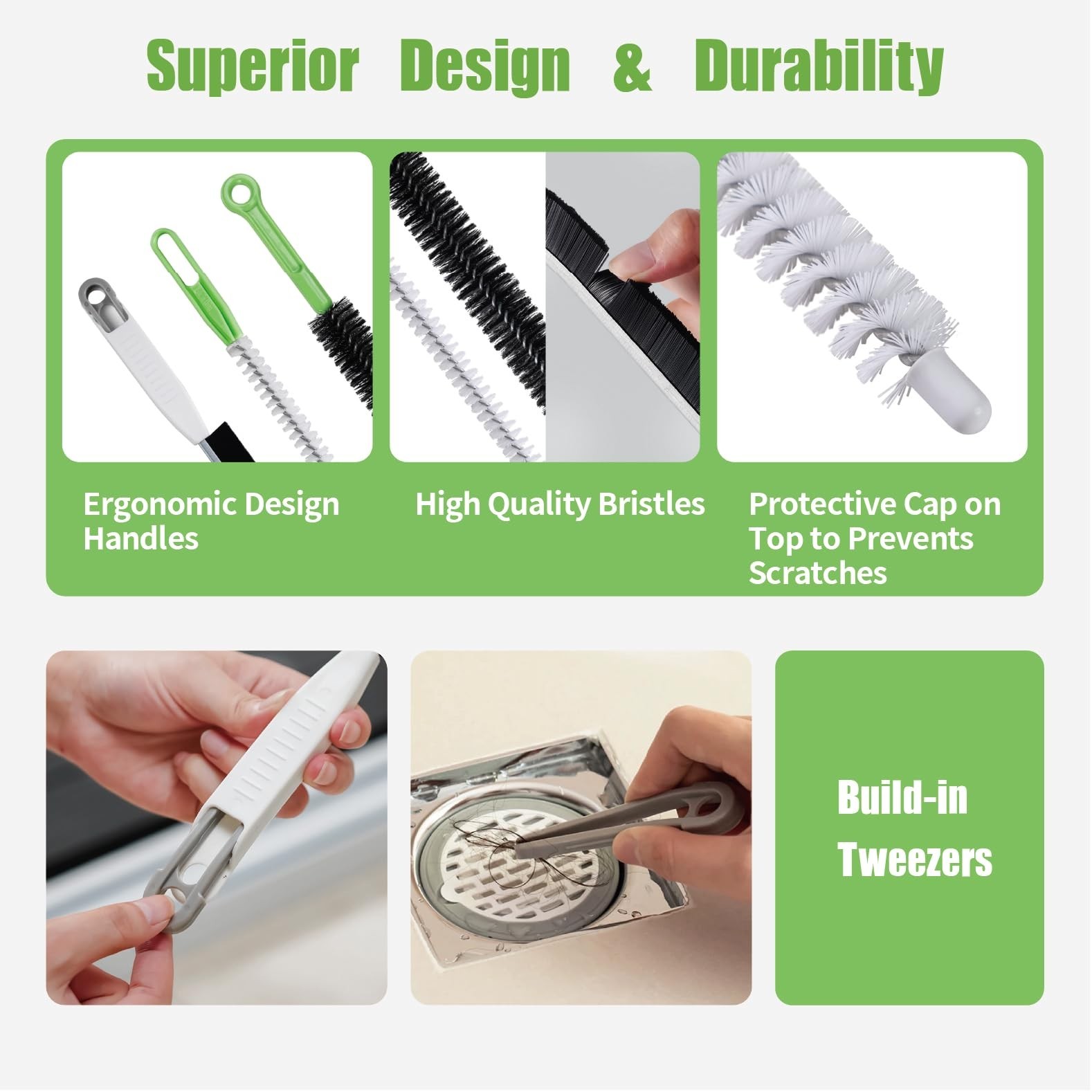 Upgraded Cleaning Brush Kit – 3-Piece Set, Flexible Drain Brush, Crevice Brus…