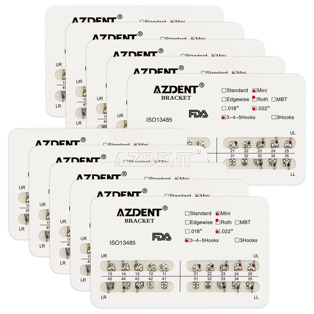 AZDENT Dental Orthodontic Bracket Braces Mini Roth Standard Edgewise MBT 022/018