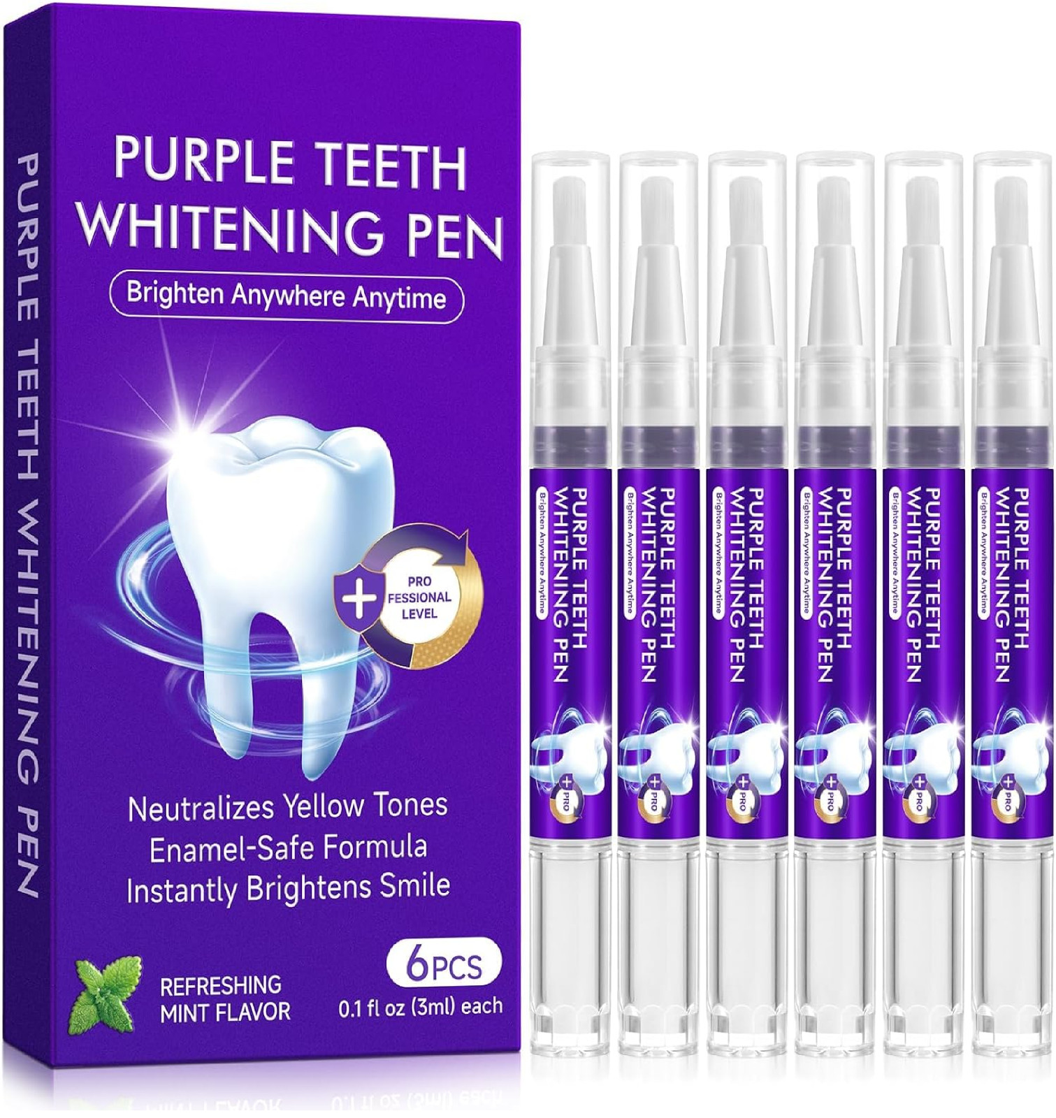 Teeth Whitening Pen 6 Pack, Professional Purple Teeth Whitening Gel for Rapid St