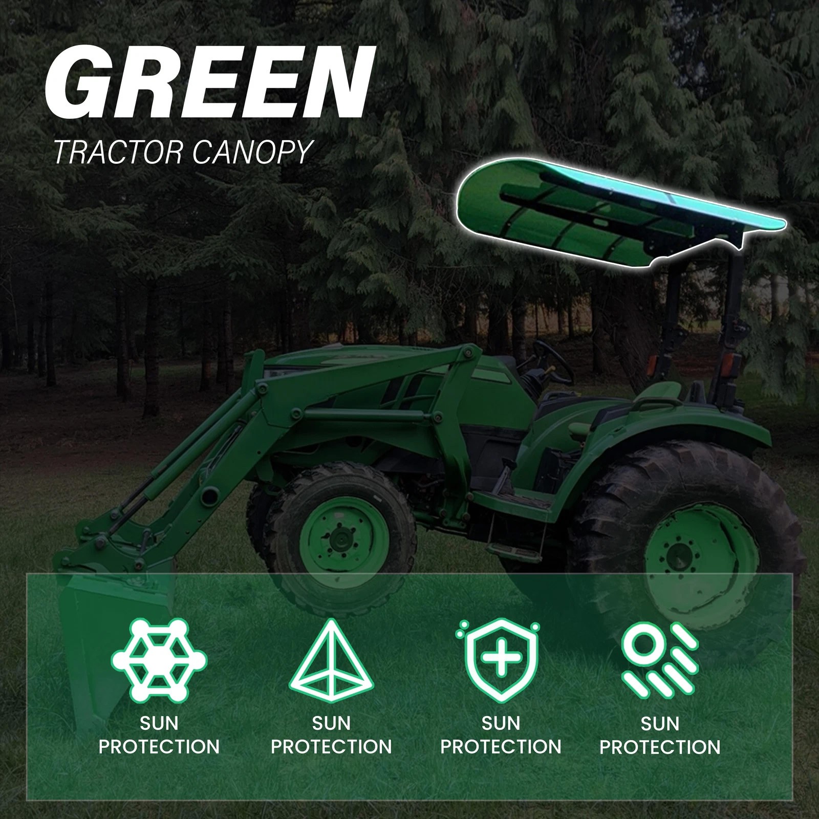 Green Tuff Top Tractor ROPS Canopy 52″ X 52″ For Tractor Mowers Umbrella