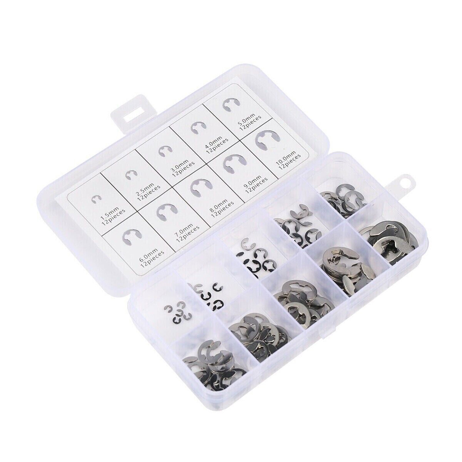 120Pcs Stainless Steel E Clips C Circlip Kit Retaining Ring Assorted 1.5 to 10mm