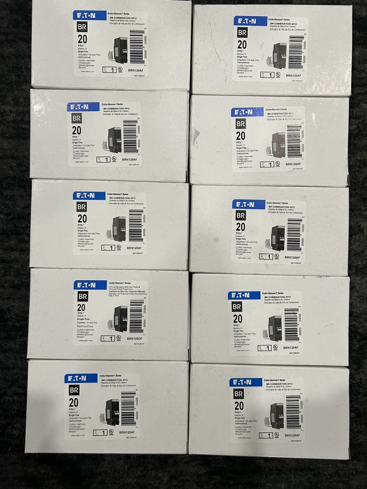 10 PCS Eaton BRN120AF BR Combination AFCI Circuit Breaker 20 AMP