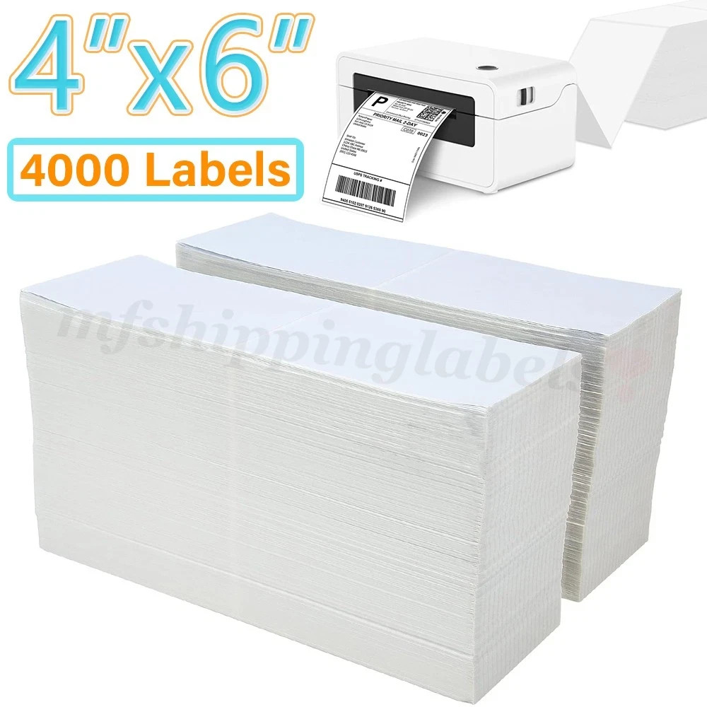 4000pc (4×6) Fanfold Direct Thermal Shipping Labels for Zebra and Rollo Printers