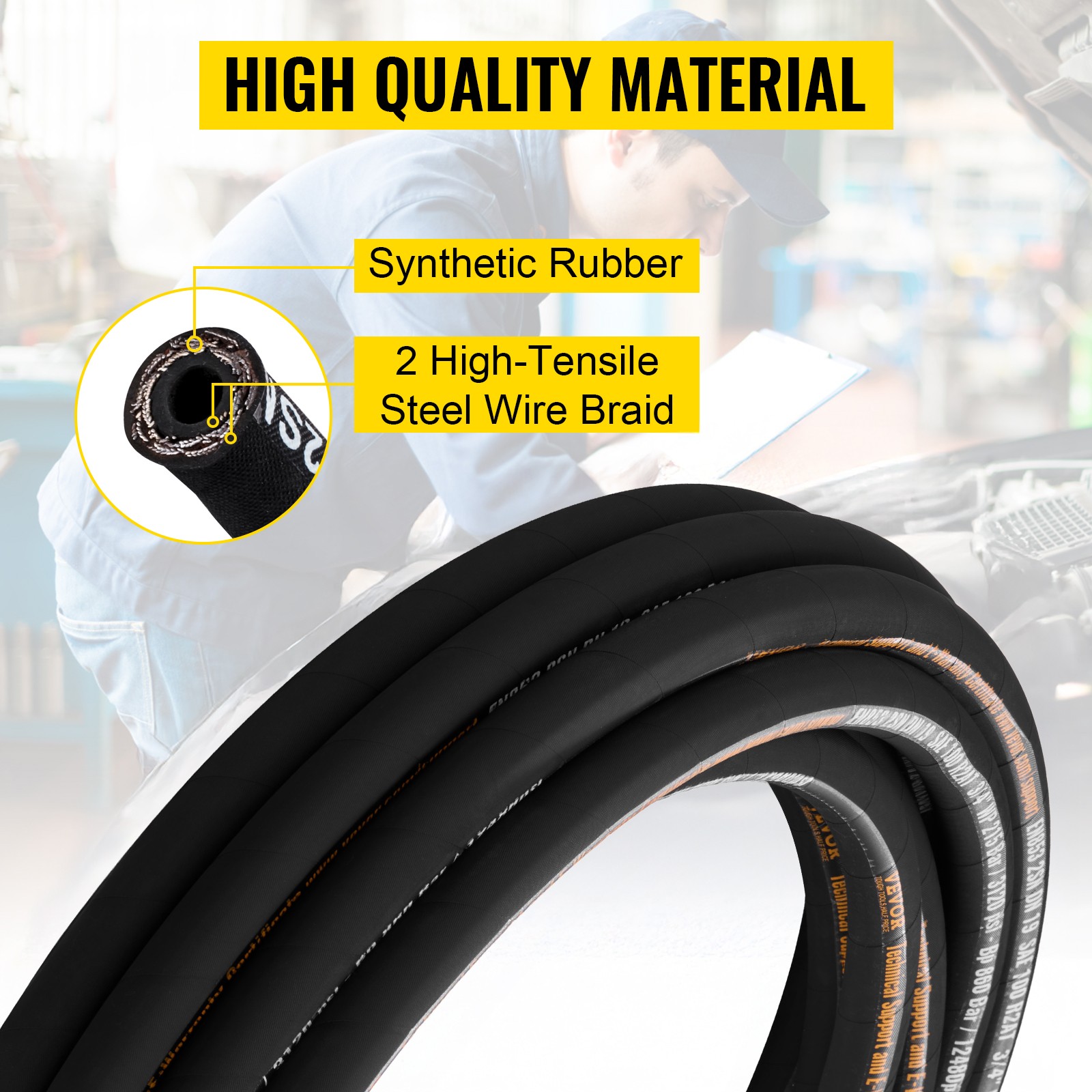 VEVOR Hydraulic Hose Coiled Hydraulic Hose 50ft 3/4″ 2 Steel Wire 3120 PSI