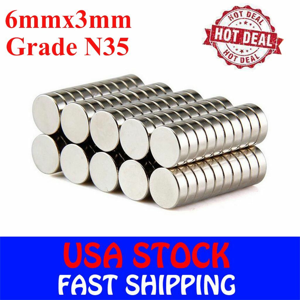 100 50 PC Strong N35 Round Disc Neodymium Mini Fridge Magnets Rare Earth 6mm*3mm